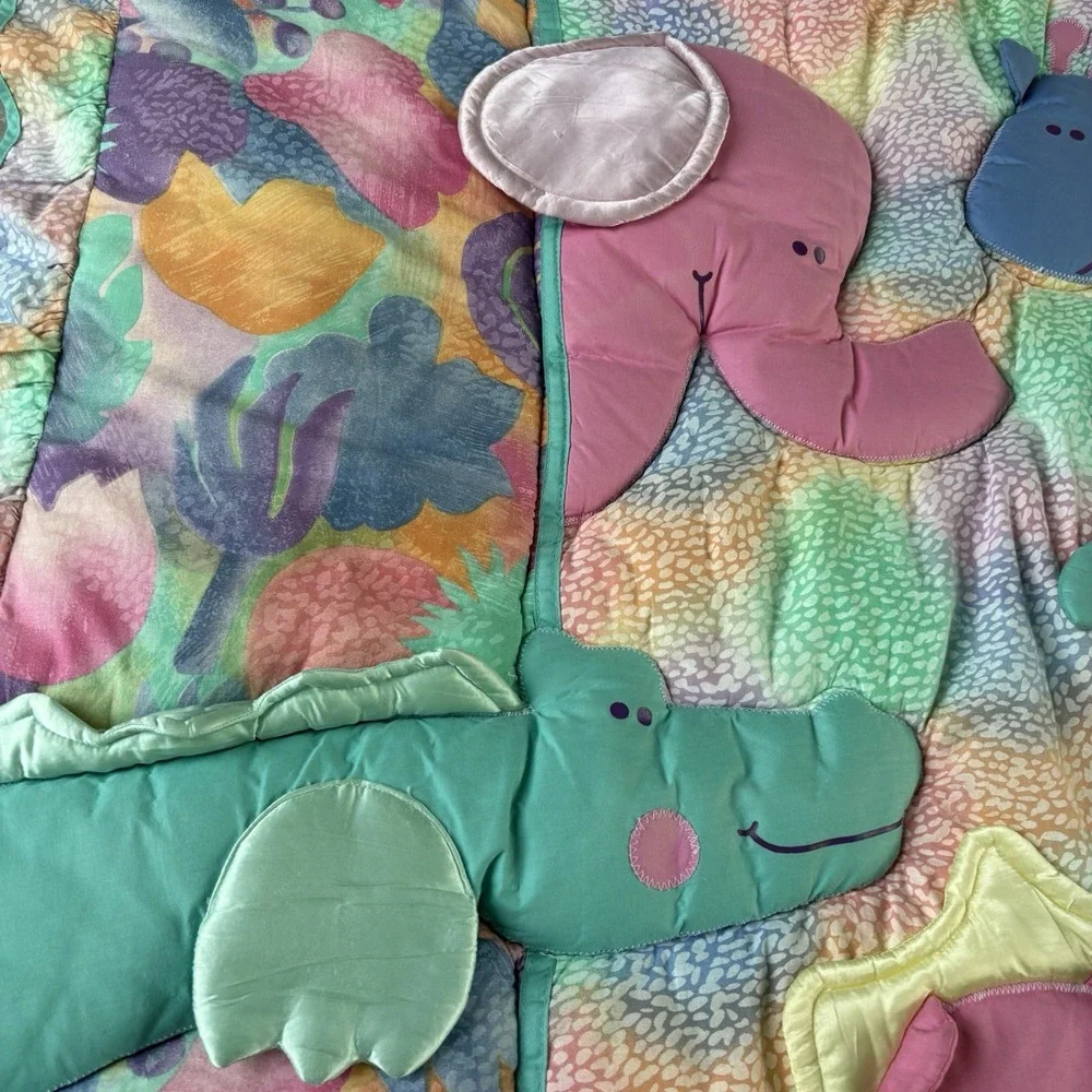 Vintage Crib JUDI S Baby Blanket Satin Animals 3D Judi's Colorful Jungle Animals